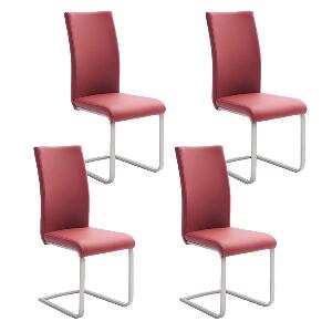 Set 4 scaune tapitate cu piele ecologica si picioare metalice, Paulo I Bordeaux / Crom, l42xA58xH102 cm