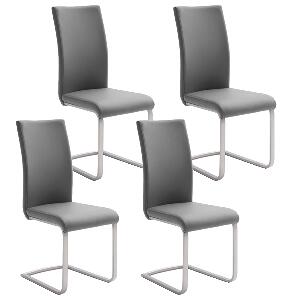 Set 4 scaune tapitate cu piele ecologica si picioare metalice, Paulo I Gri / Crom, l42xA58xH102 cm