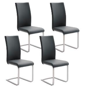 Set 4 scaune tapitate cu piele ecologica si picioare metalice, Paulo I Negru / Crom, l42xA58xH102 cm
