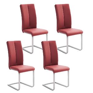 Set 4 scaune tapitate cu piele ecologica si picioare metalice, Paulo II Bordeaux / Crom, l42xA61xH104 cm