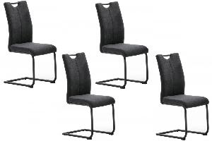 Set 4 scaune tapitate cu stofa, cu picioare metalice Adana Antracit / Negru, l44xA60xH101 cm