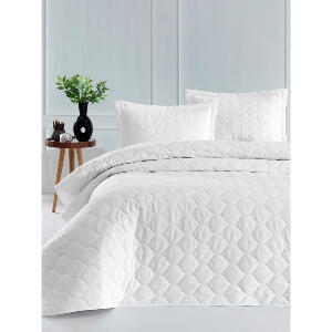 Cuvertură de pat cu 2 fețe de pernă din bumbac ranforce EnLora Home Fresh, 225 x 240 cm, alb