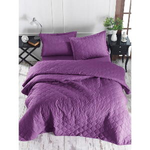 Cuvertură de pat cu 2 fețe de pernă din bumbac ranforce EnLora Home Fresh, 225 x 240 cm, violet