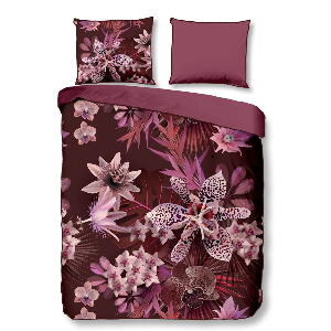 Lenjerie de pat din bumbac organic pentru pat dublu Descanso Orchid, 200 x 200 cm, vișiniu închis