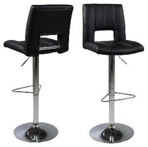 Set 2 scaune de bar rotative tapitate cu piele ecologica si picior metalic, Sylvia Negru / Crom, l41,5xA52xH115 cm
