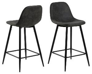 Set 2 scaune de bar tapitate cu stofa si picioare metalice, Wilma Antracit / Negru, l43,5xA48,5xH91 cm