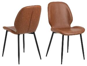 Set 2 scaune tapitate cu piele ecologica si picioare metalice Femke Maro / Negru, l47,5xA57,5xH85 cm