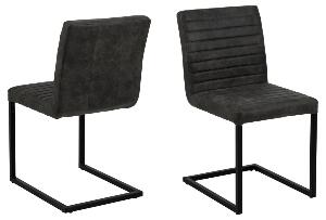 Set 2 scaune tapitate cu stofa si picioare metalice, Michelle Antracit / Negru, l58xA49xH88 cm