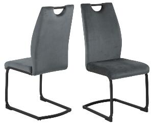 Set 2 scaune tapitate cu stofa si picioare metalice, Ulla Velvet Gri inchis / Negru, l43xA58xH100 cm