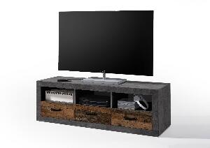 Comoda TV din pal, cu 3 sertare Inez Gri / Natur, l147xA45xH49 cm