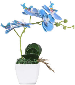 Floare artificiala Phalaenopsis Vivilinen, plastic, alb/albastru/verde, 9,5 x 8,5 x 30 cm