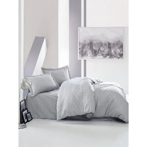 Lenjerie de pat din bumbac satinat și cearșaf Elegant, 200 x 220 cm, gri