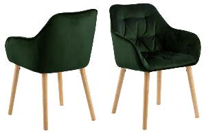 Set 2 scaune tapitate cu stofa si picioare din lemn Brooke Velvet Verde / Stejar, l58xA57xH83 cm