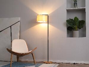 HOMCOM Lampă de podea cu abajur din material textil și bază din lemn, Fixare E27, 48x32x152cm - auriu / negru