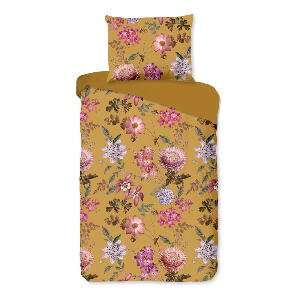 Lenjerie de pat din bumbac satinat pentru pat dublu Le Bonom Blossom, 200 x 220 cm, ocru