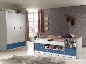 Set Mobila dormitor din pal, pentru copii 2 piese Bonny Capitan Alb / Albastru, 200 x 90 cm