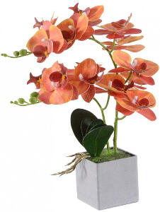 Floare artificiala Phalaenopsis Vivilinen, plastic, verde/portocaliu, 36 x 10 x 10 cm