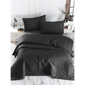 Cuvertură de pat cu 2 fețe de pernă din bumbac ranforce EnLora Home Fresh, 225 x 240 cm, negru