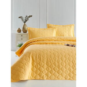Cuvertură de pat cu față de pernă din bumbac ranforce EnLora Home Fresh, 180 x 225 cm, galben