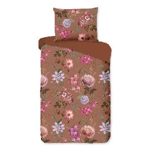 Lenjerie de pat din bumbac satinat pentru pat dublu Bonami Selection Blossom, 160 x 200 cm, maro teracotă