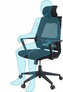 Scaun de birou ergonomic Klim, plastic/textil, negru, 123 x 55 x 62 cm