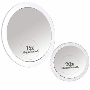 Set de 2 oglinzi pentru machiaj Mirrorvana, marire 20X/15X, alb