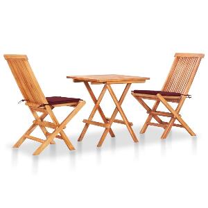 Set masa + 2 scaune pliabile pentru gradina / terasa, din lemn de tec, Arlo Natural / Burgundy, L60xl60xH65 cm
