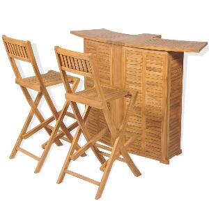 Set masa bar pliabila + 2 scaune bar pliabile, pentru terasa, din lemn de tec, Alissia Natural, L155xl53xH105 cm
