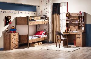 Set Mobila dormitor din pal, pentru copii, 4 piese, Pirate Maro, 200 x 90 cm