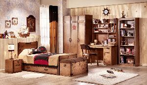 Set Mobila dormitor din pal, pentru copii, 8 piese, Pirate Maro, 200 x 100 cm