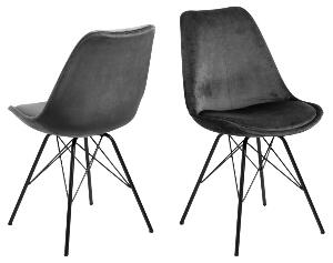 Set 2 scaune tapitate cu stofa si picioare metalice Eris Velvet Gri Inchis / Negru, l48,5xA54xH85,5 cm