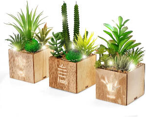 Set de 3 plante artificiale in ghiveci Begondis, LED, plastic, 17 x 7,5 x 7,5 cm