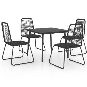 Set masa de gradina / terasa din sticla si otel, Milan Negru + 4 scaune de gradina din ratan PVC si otel, Rin Negru, L80xl80xH74 cm