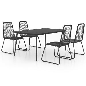 Set masa de gradina / terasa din sticla si otel, Nixon Negru + 4 scaune de gradina din ratan PVC si otel, Rin Negru, L150xl90xH74 cm