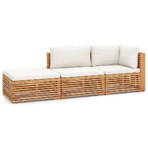 Set mobilier modular pentru gradina / terasa, Kurtis Natural / Crem, canapea 2 locuri + taburet