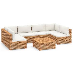 Set mobilier modular pentru gradina / terasa, Zoey Natural / Crem, coltar 6 locuri + masa de cafea