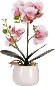 Floare artificiala Phalaenopsis Alicemall, matase/plastic, roz/verde, 10 x 35 cm