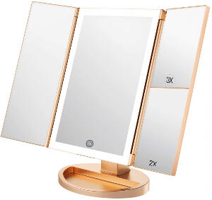 Oglinda de machiaj Weily, LED, ABS, auriu, 34,5 x 24 cm