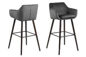 Set 2 scaune de bar tapitate cu stofa si picioare din lemn Nora Velvet Gri Inchis / Maro Inchis, l55xA54xH101 cm