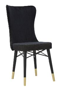 Set 2 scaune tapitate cu stofa si picioare din lemn, Mimoza Velvet Negru / Auriu, l40xA65xH99 cm