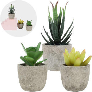 Set de 3 plante artificiale in ghiveci LITLANDSTAR, beton/PVC, gri/verde