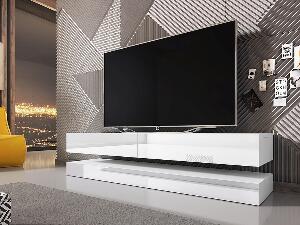 Comoda TV din MDF si pal, cu 2 sertare, Cosmo Alb, l140xA33,8xH45 cm