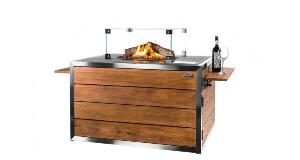Masa cocon Lounge & Dining dreptunghiulara din lemn de tec si otel inoxidabil, cu arzator gri