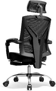 Scaun de birou Hbada, cu suport pentru picioare, textil, negru, 53 x 50 x 108-118 cm