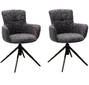 Set 2 scaune rotative tapitate cu stofa si picioare metalice, Mecana Antracit / Negru, l60xA64x87 cm