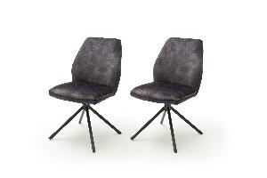 Set 2 scaune rotative tapitate cu stofa si picioare metalice, Ottawa Antracit / Negru, l54xA64x89 cm