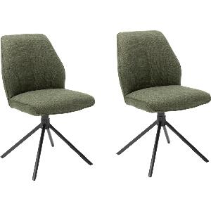 Set 2 scaune rotative tapitate cu stofa si picioare metalice, Pemba Verde Olive / Negru, l49xA63x88 cm