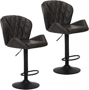Set de 2 scaune de bar tapitate Wolmics, gri inchis/negru, 50,5 x 43 x 96-117 cm
