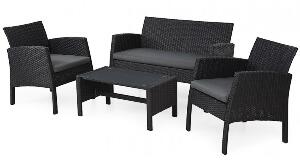 Set mobilier gradina cu 2 fotolii, canapea si masuta BARCA negru si gri