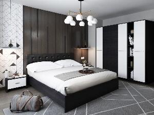 Set Dormitor Mario 4U 5 piese tapitat negru